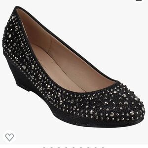 FOREVER~FISHER~WOMENS SLIP ON~CLOSED TOE~RHINESTONE WEDGE PUMP HEELS~NICE~BR